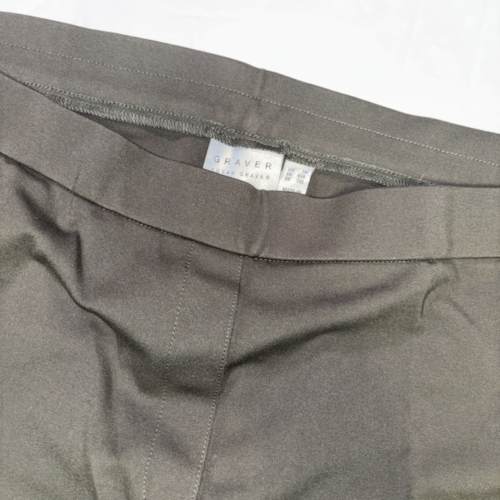 Susan Graver Womens Pull On Pants 3X Plus Size Olive Green  Dressy Pants Pockets